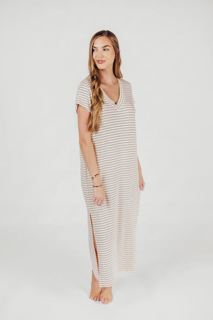 Kirsten Striped T-Shirt Dress in Cream/Black