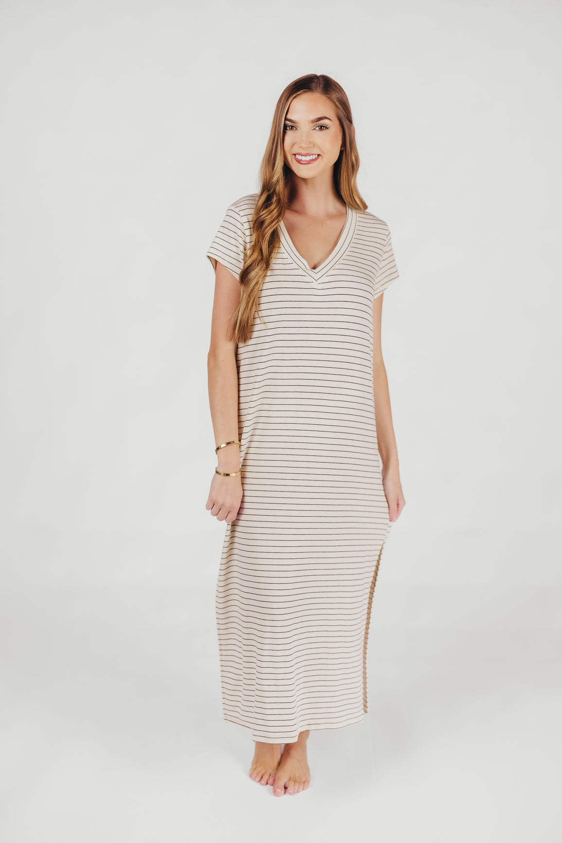 Kirsten Striped T-Shirt Dress in Cream/Black