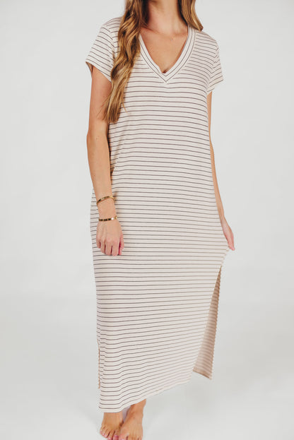 Kirsten Striped T-Shirt Dress in Cream/Black