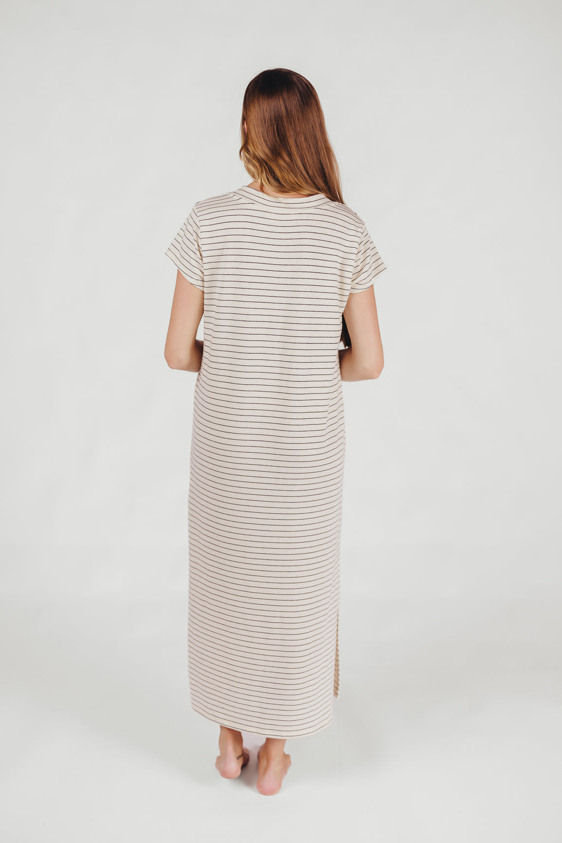 Kirsten Striped T-Shirt Dress in Cream/Black