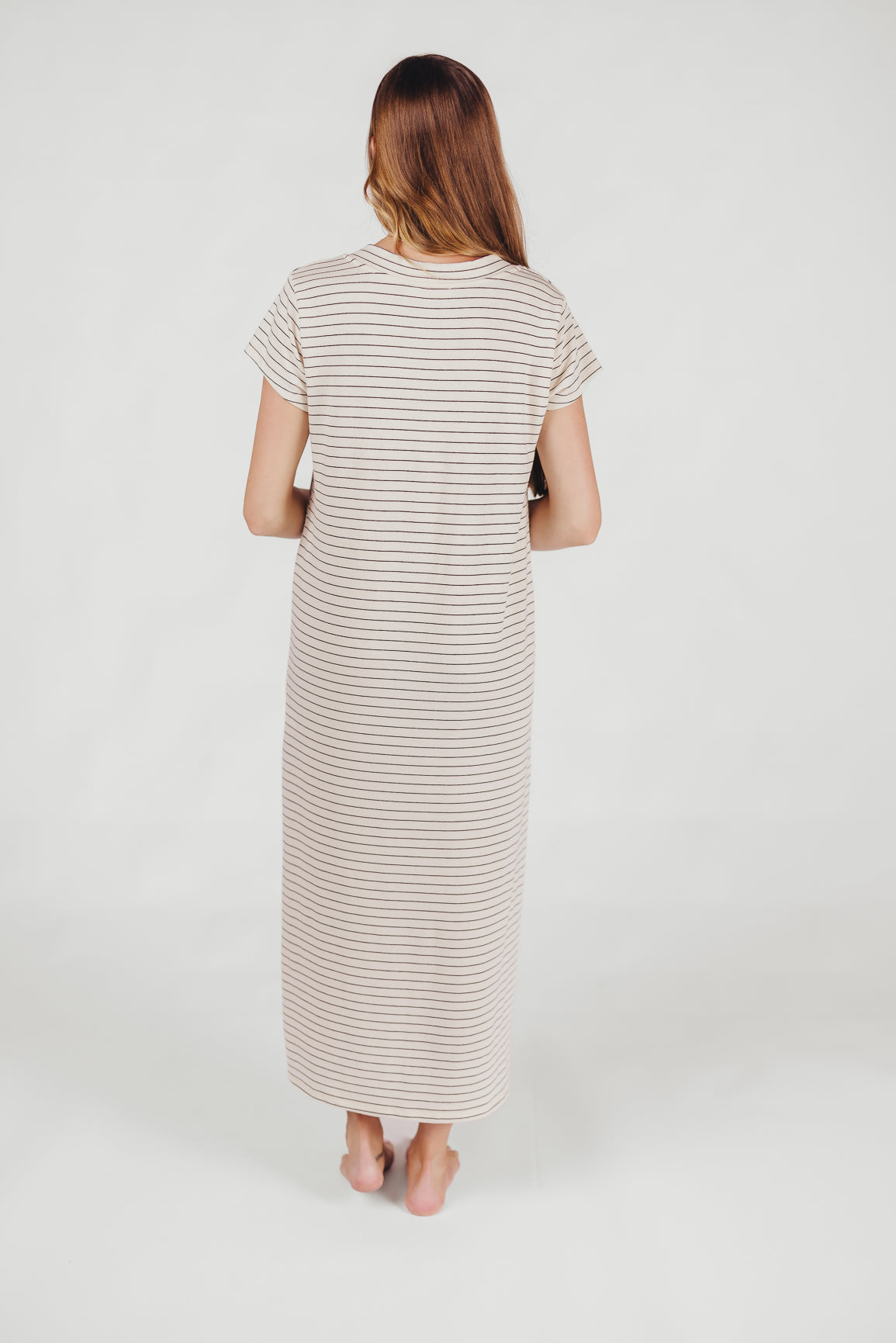 Kirsten Striped T-Shirt Dress in Cream/Black