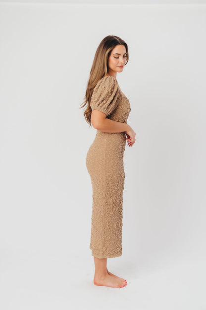 Blakeley Textured Midi Dress in Taupe - Bump Friendly (S-XL)