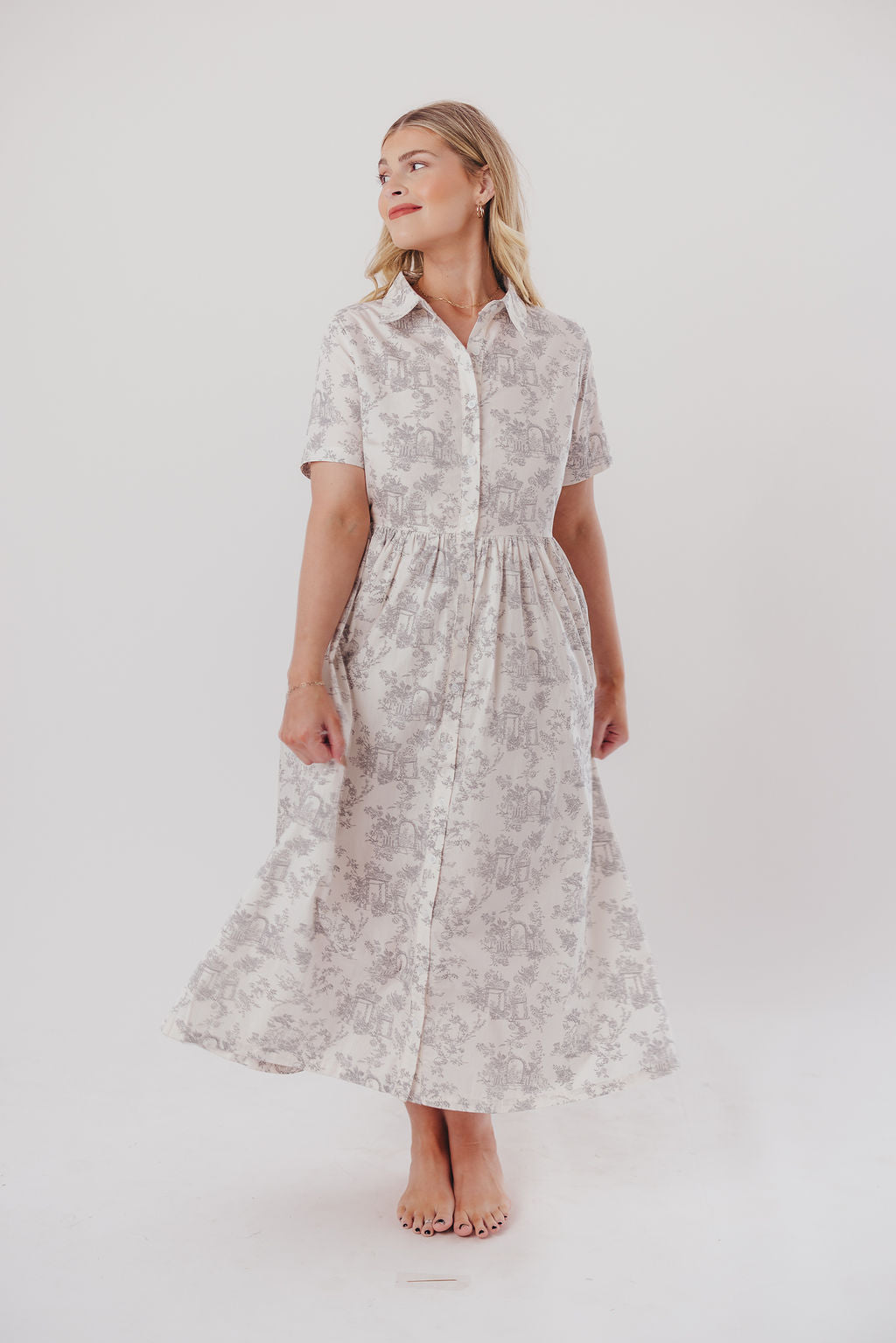 Coastal 100% Cotton Midi Dress in Ivory/Grey/Blue - Bump & Nursing Friendly & Inclusive Sizing (S-3XL) Final Restock!!