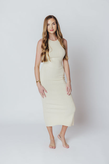 The Madison Racerback Knit Midi Dress in Cream