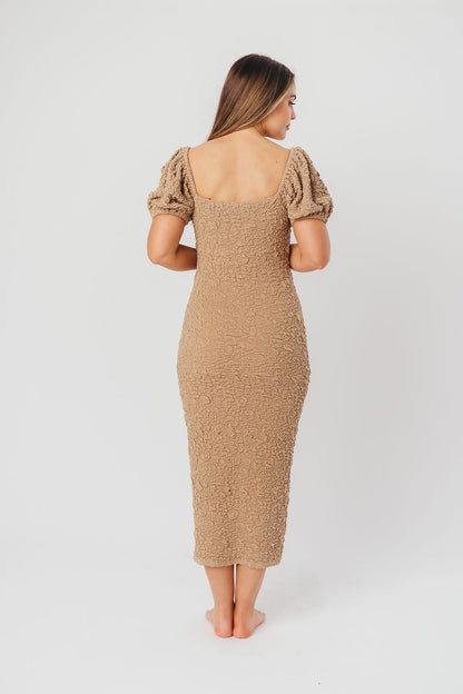 Blakeley Textured Midi Dress in Taupe - Bump Friendly (S-XL)