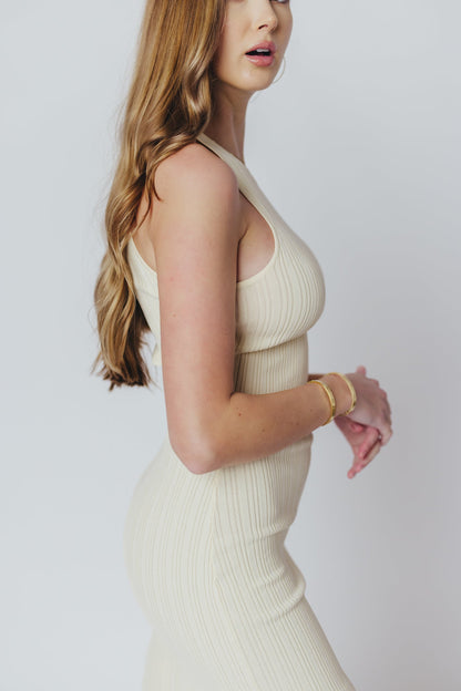 The Madison Racerback Knit Midi Dress in Cream