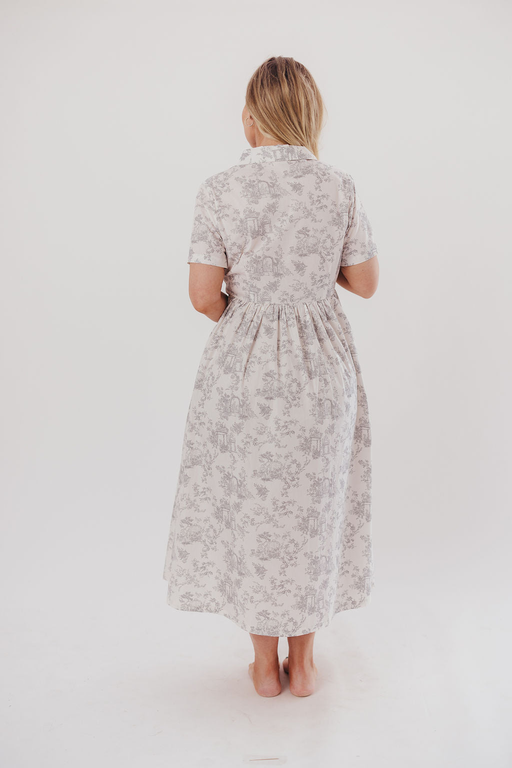 Coastal 100% Cotton Midi Dress in Ivory/Grey/Blue - Bump & Nursing Friendly & Inclusive Sizing (S-3XL) Final Restock!!