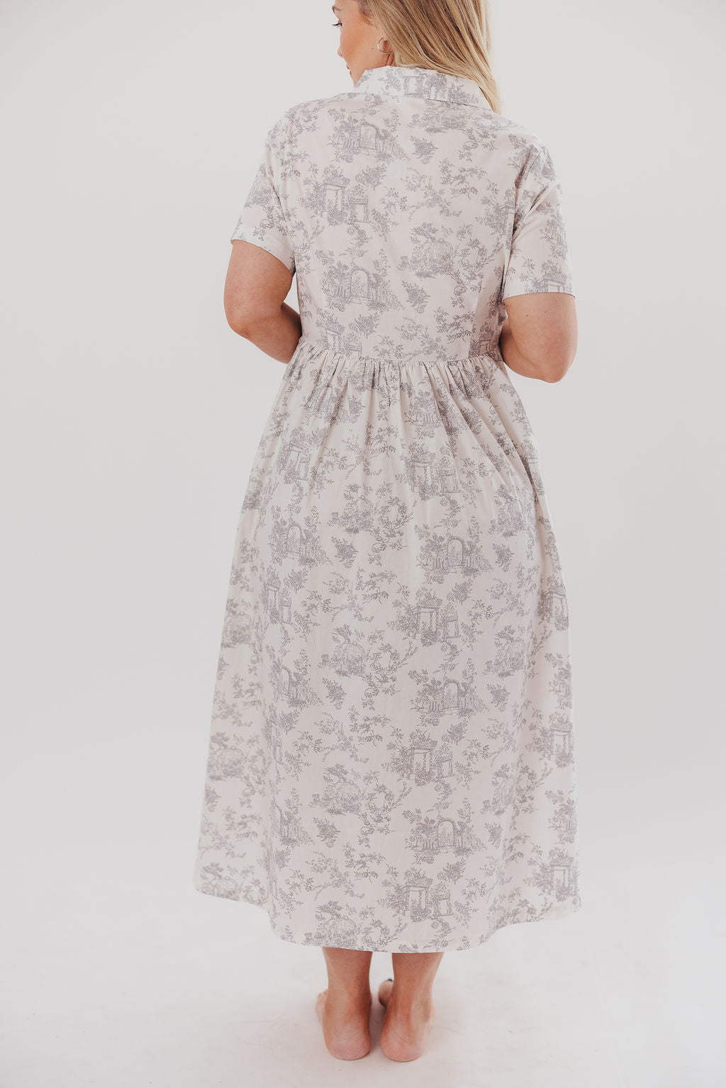 Coastal 100% Cotton Midi Dress in Ivory/Grey/Blue - Bump & Nursing Friendly & Inclusive Sizing (S-3XL) Final Restock!!