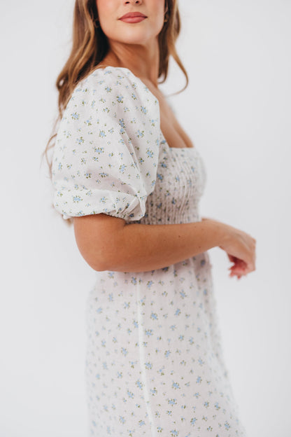 Daisy Maxi Dress in White/Blue Floral