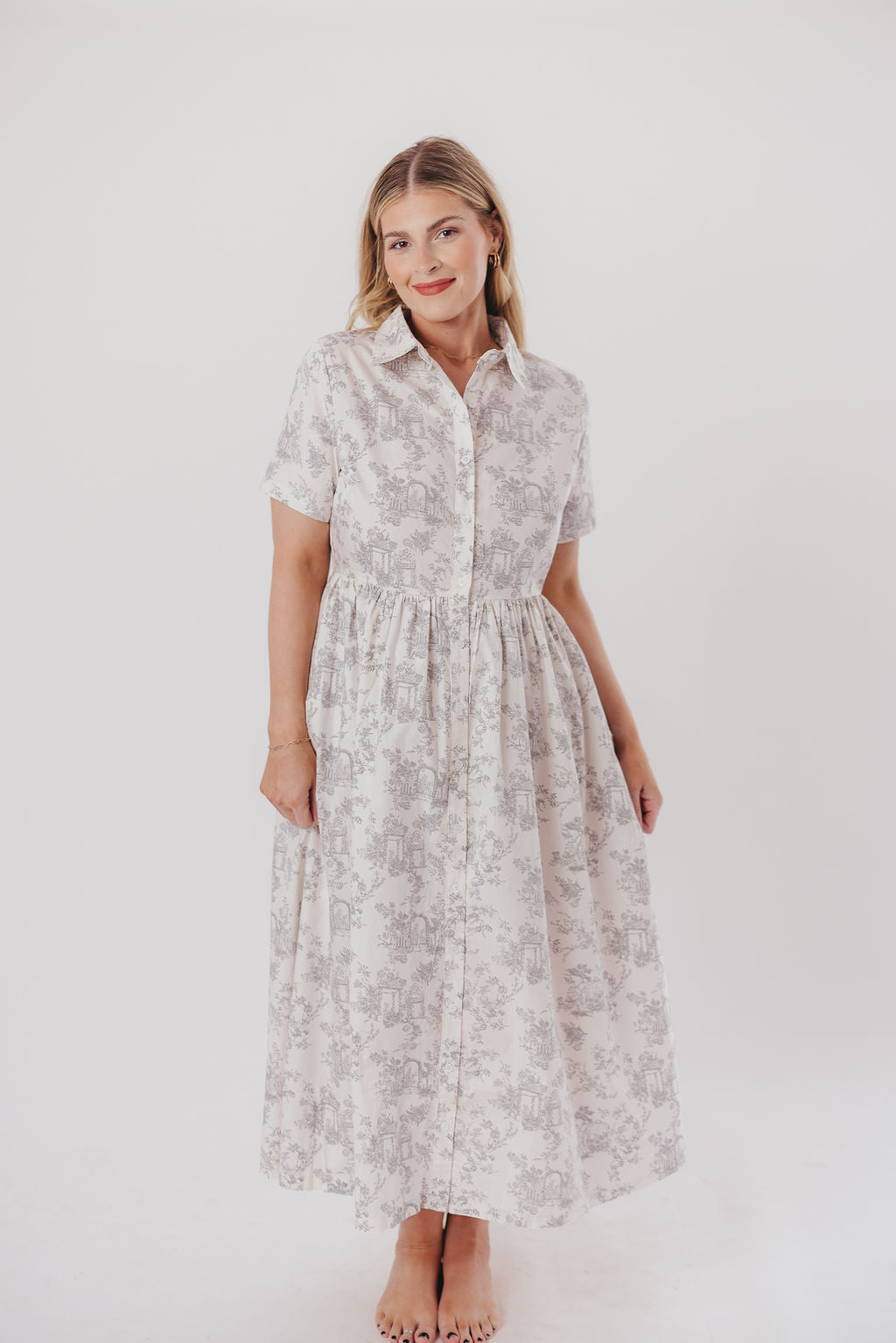 Coastal 100% Cotton Midi Dress in Ivory/Grey/Blue - Bump & Nursing Friendly & Inclusive Sizing (S-3XL) Final Restock!!