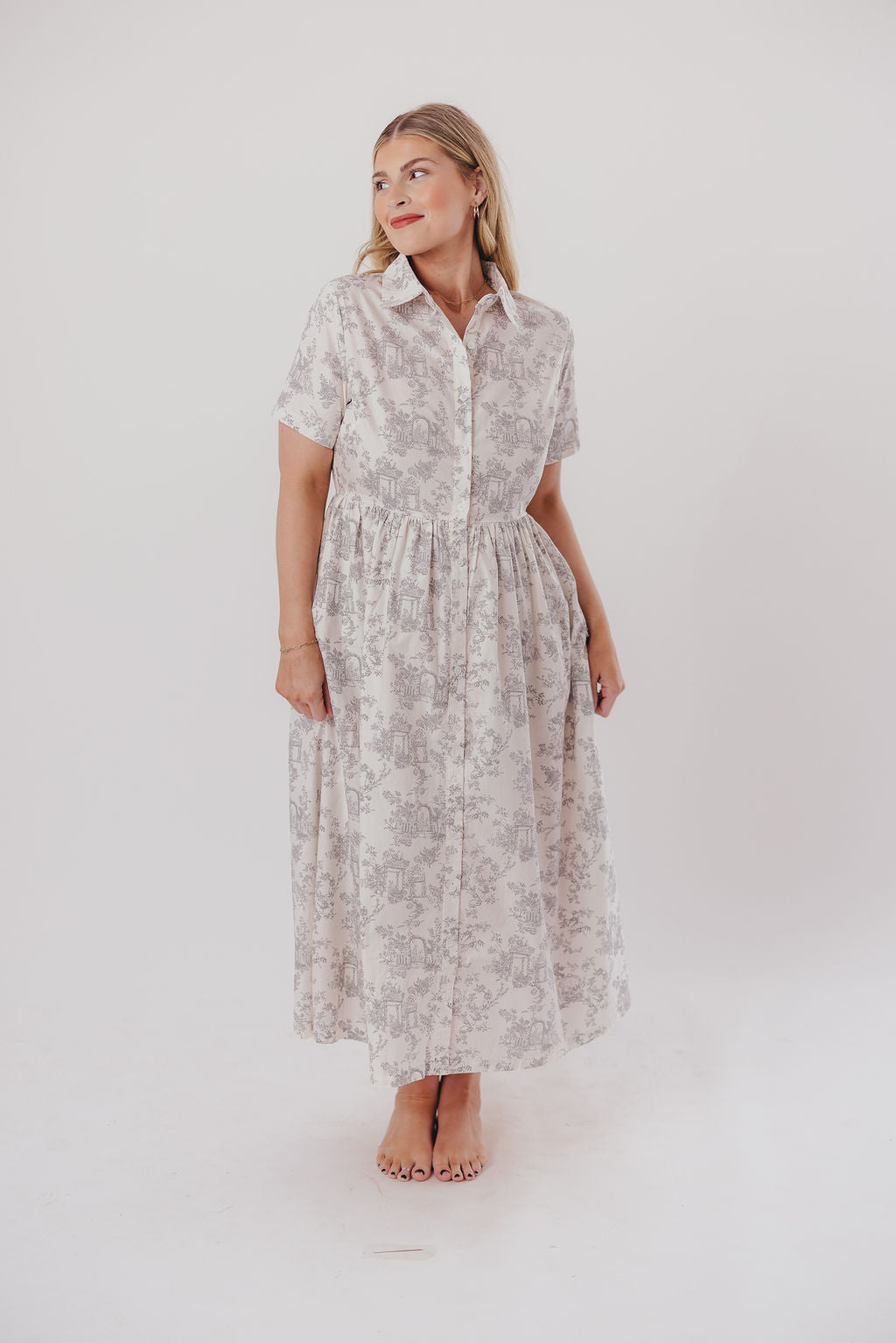 Coastal 100% Cotton Midi Dress in Ivory/Grey/Blue - Bump & Nursing Friendly & Inclusive Sizing (S-3XL) Final Restock!!