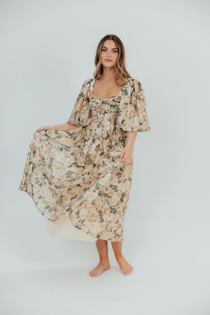 Harlow Maxi Dress in Champagne Floral - Bump Friendly & Inclusive Sizing (S-3XL)