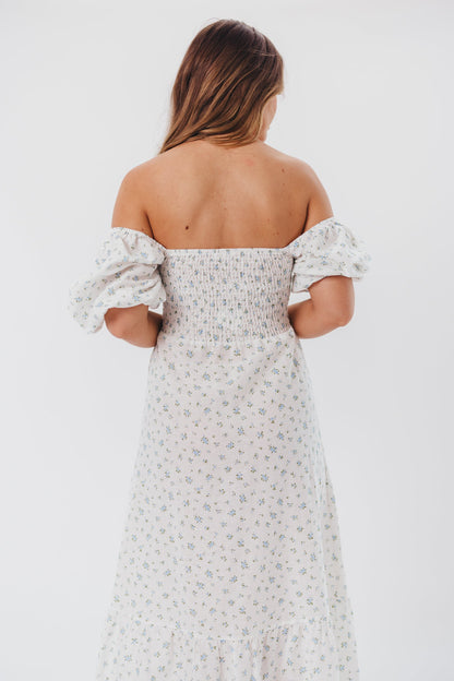 Daisy Maxi Dress in White/Blue Floral