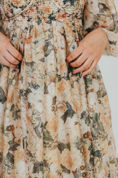 Harlow Maxi Dress in Champagne Floral - Bump Friendly & Inclusive Sizing (S-3XL)