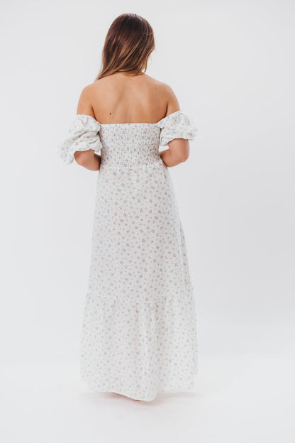 Daisy Maxi Dress in White/Blue Floral