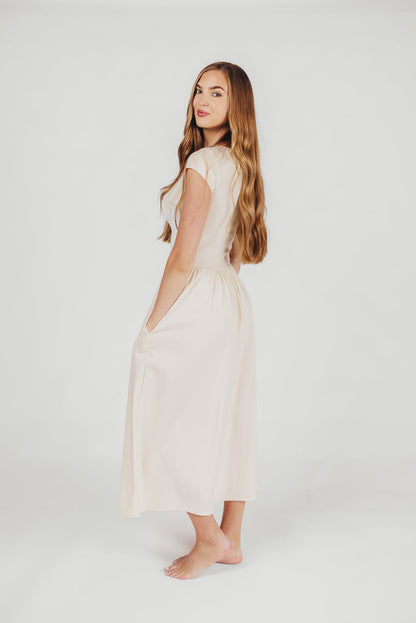 Larissa Short Sleeve Knit Midi Dress in Ecru