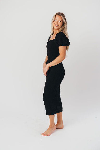 Blakeley Textured Midi Dress in Black - Bump Friendly & Inclusive Sizing (S-3XL)