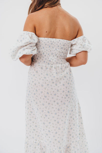 Daisy Maxi Dress in White/Blue Floral