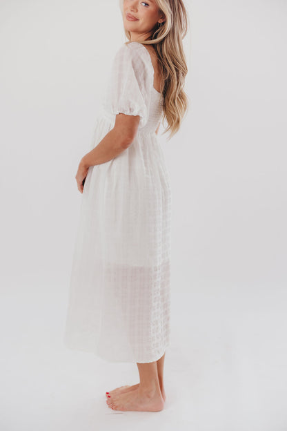 Clara Puffed Sleeve Midi Dress with Twisted Bodice in Cotton