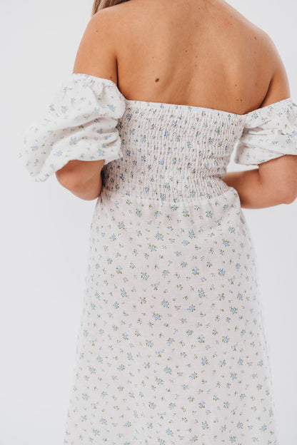 Daisy Maxi Dress in White/Blue Floral