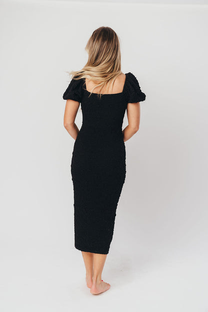 Blakeley Textured Midi Dress in Black - Bump Friendly & Inclusive Sizing (S-3XL)