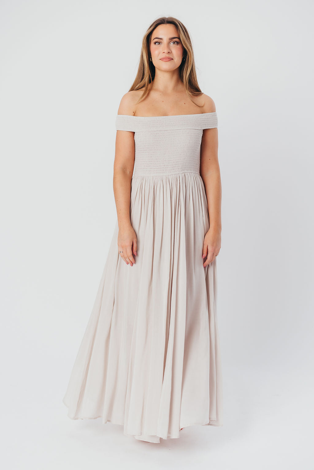 Tatiana Modal Off-the-Shoulder Maxi Dress in Porcelain