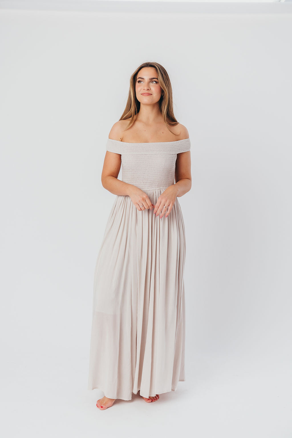 Tatiana Modal Off-the-Shoulder Maxi Dress in Porcelain