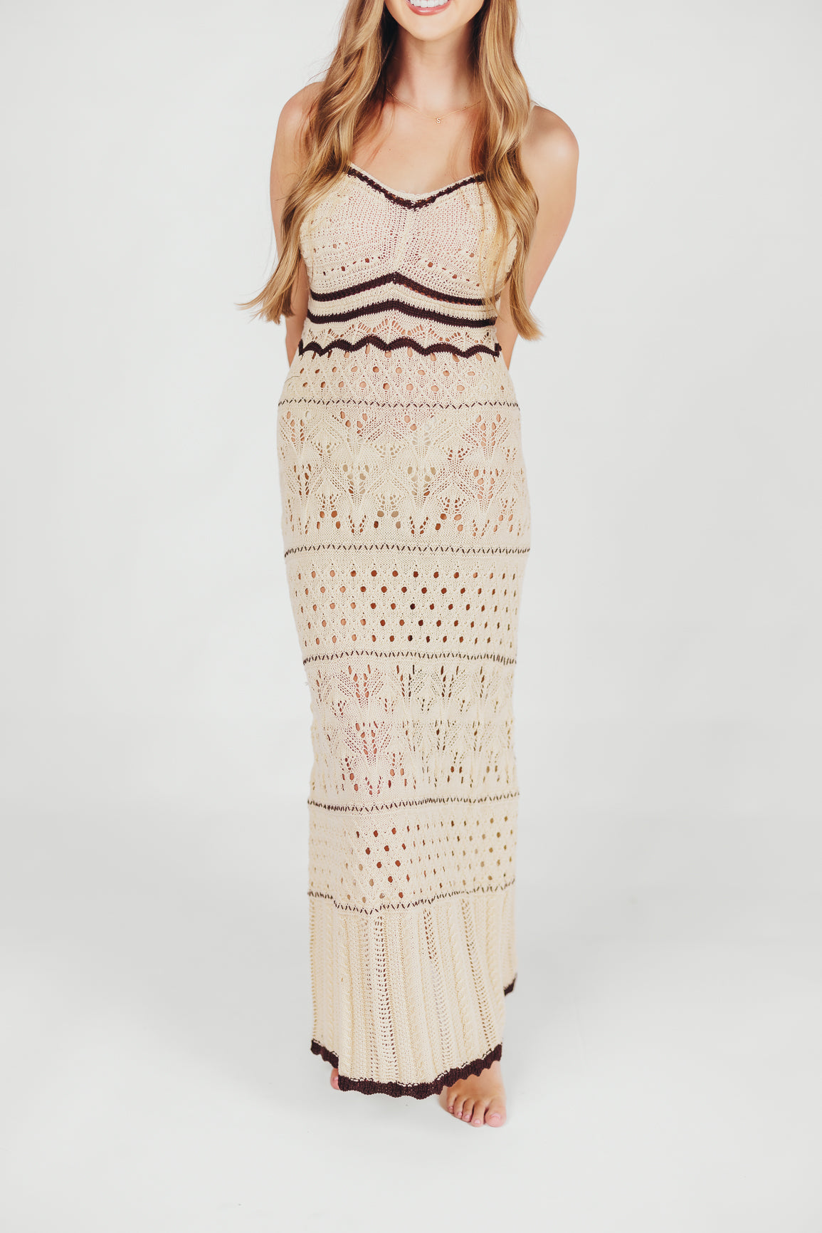 Everly Crochet Swim Cover Maxi Dress in Taupe