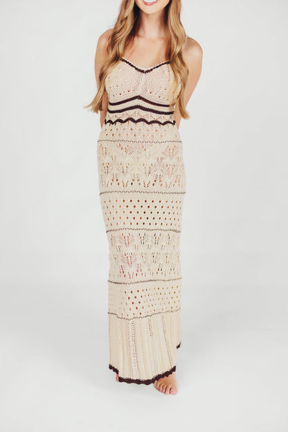 Everly Crochet Swim Cover Maxi Dress in Taupe