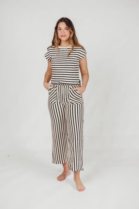 Evie Textured Cotton Top and Pants Set in White/Black