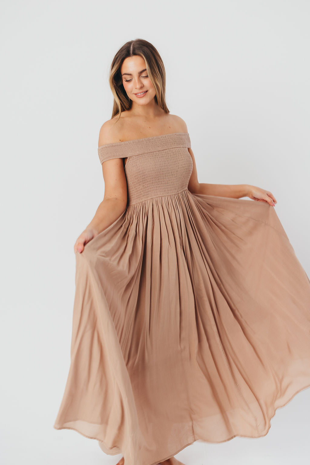 Tatiana Modal Off-the-Shoulder Maxi Dress in Mushroom