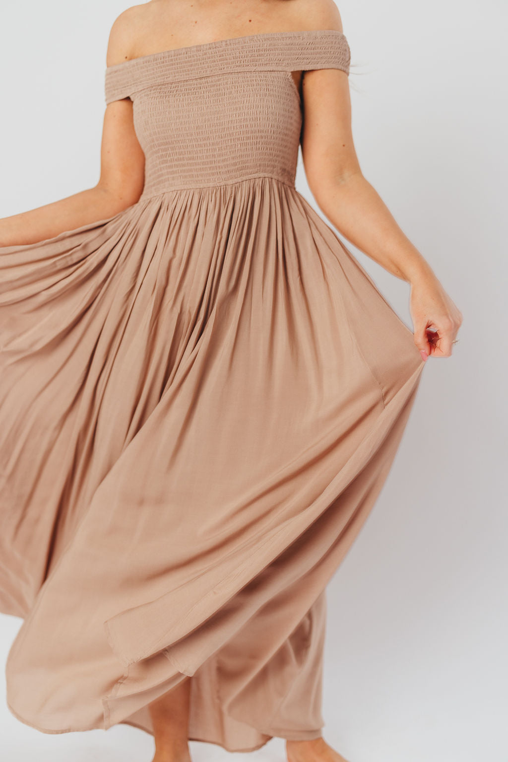 Tatiana Modal Off-the-Shoulder Maxi Dress in Mushroom