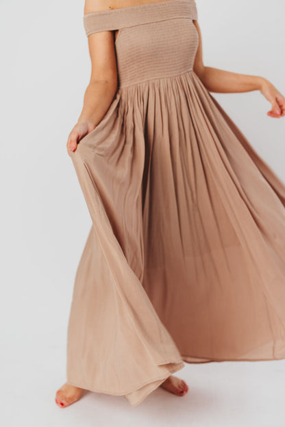 Tatiana Modal Off-the-Shoulder Maxi Dress in Mushroom