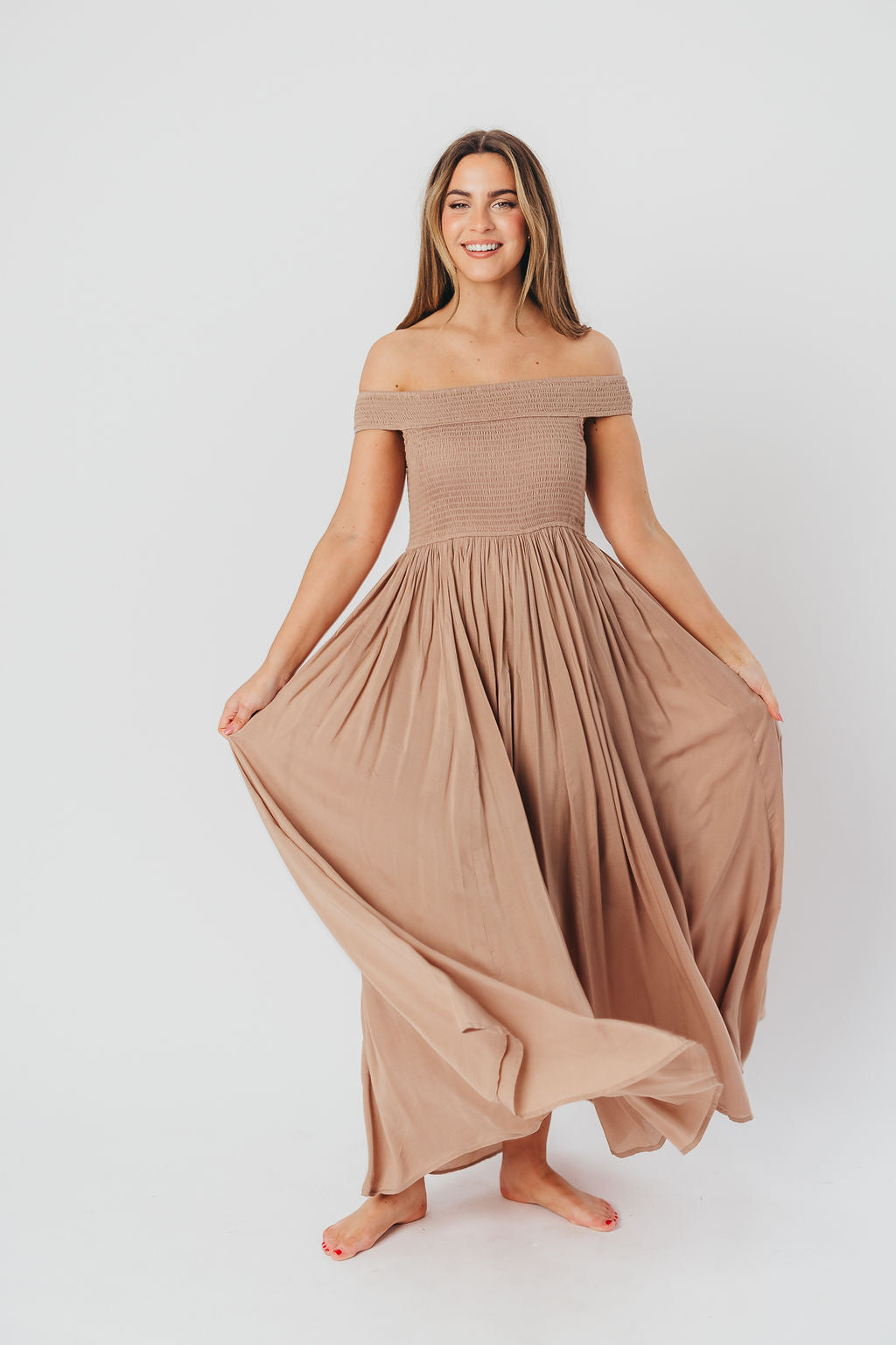 Tatiana Modal Off-the-Shoulder Maxi Dress in Mushroom