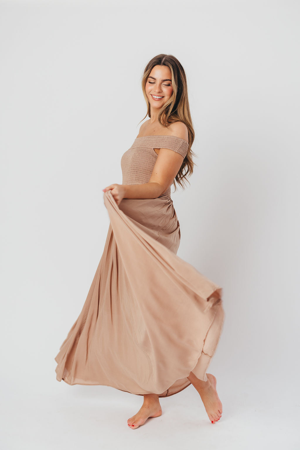 Tatiana Modal Off-the-Shoulder Maxi Dress in Mushroom