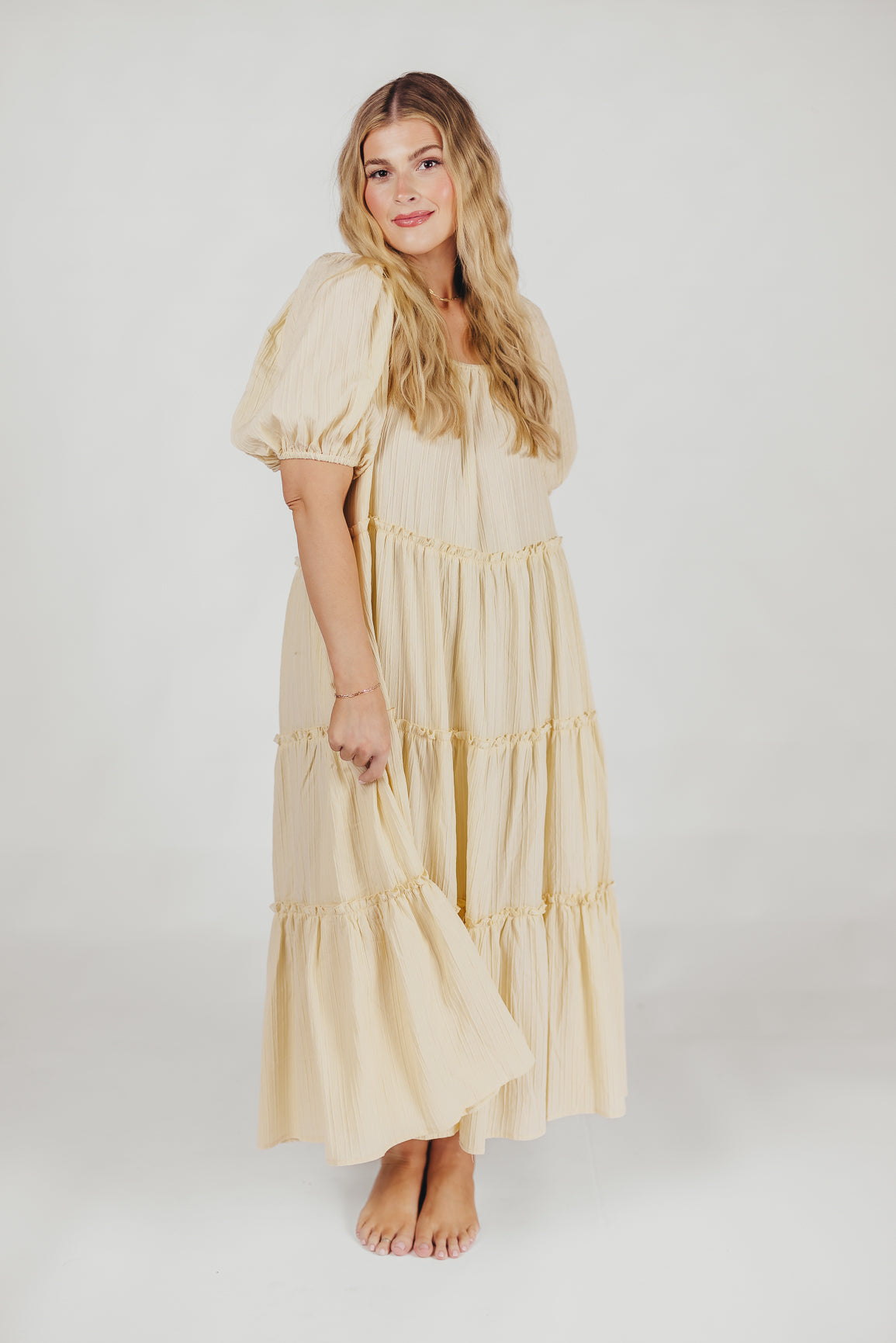 Eva Puffed Sleeve Maxi Dress in Cream - Bump Friendly & Inclusive Sizing (S-3XL)