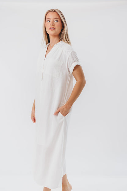 Paris Linen-Blend Midi Shirt Dress in Blanc - Nursing Friendly