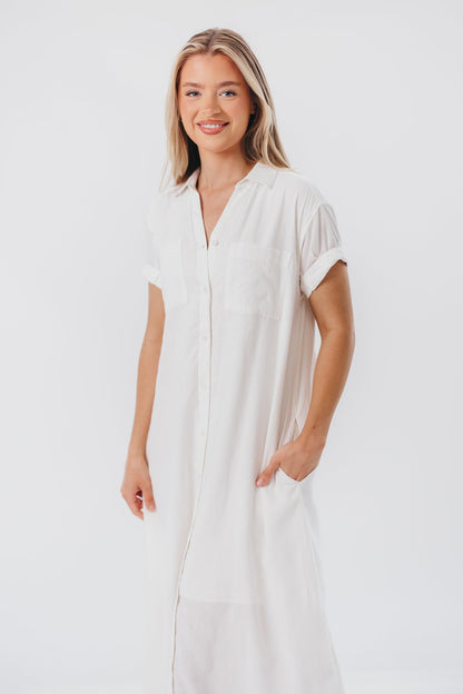 Paris Linen-Blend Midi Shirt Dress in Blanc - Nursing Friendly