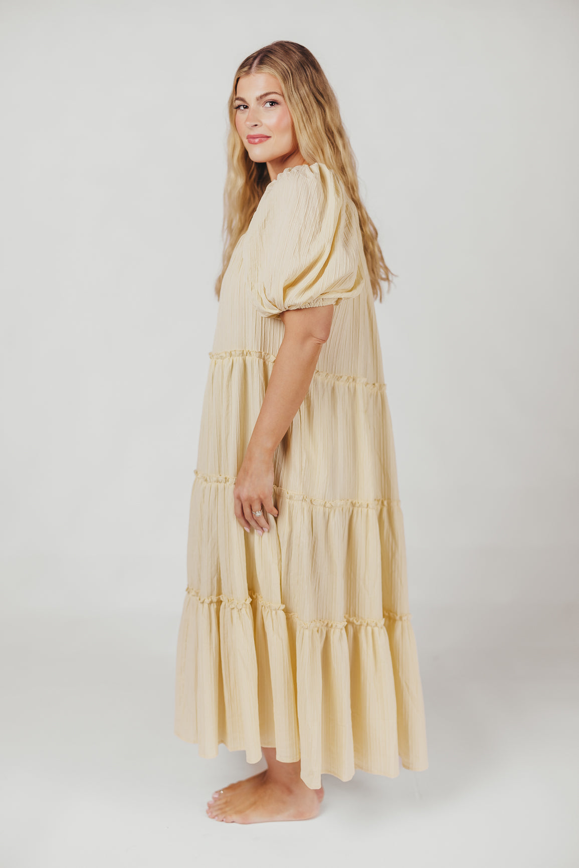 Eva Puffed Sleeve Maxi Dress in Cream - Bump Friendly & Inclusive Sizing (S-3XL)