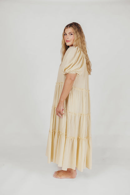 Eva Puffed Sleeve Maxi Dress in Cream - Bump Friendly & Inclusive Sizing (S-3XL)