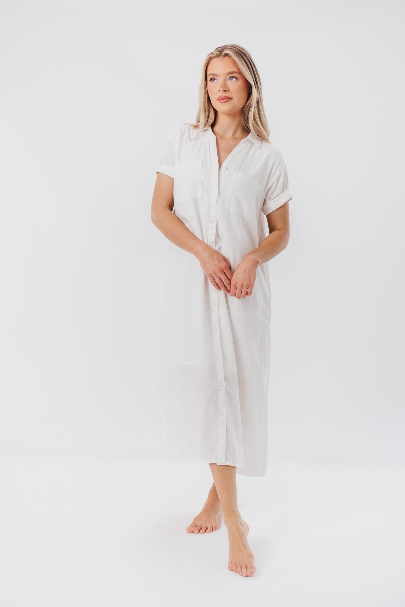 Paris Linen-Blend Midi Shirt Dress in Blanc - Nursing Friendly