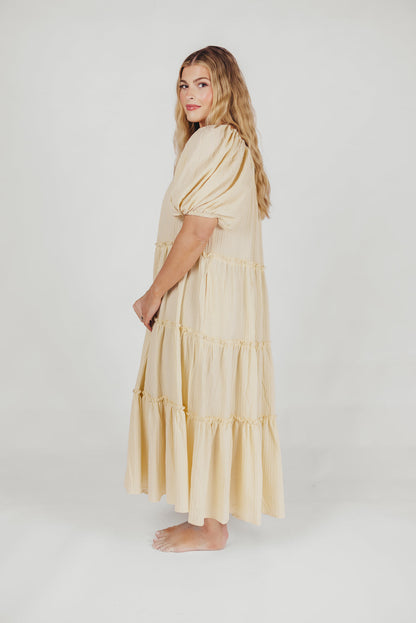 Eva Puffed Sleeve Maxi Dress in Cream - Bump Friendly & Inclusive Sizing (S-3XL)