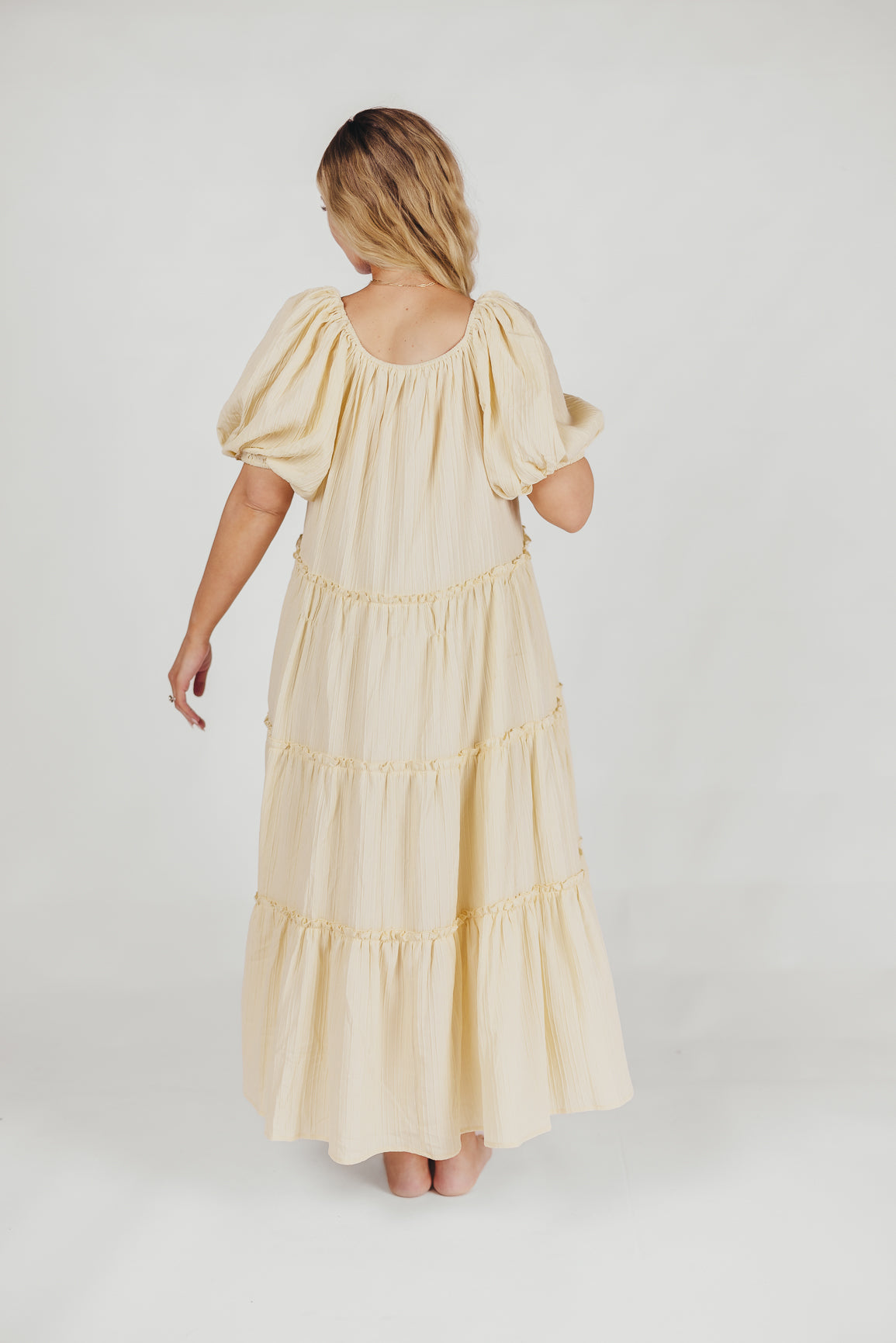 Eva Puffed Sleeve Maxi Dress in Cream - Bump Friendly & Inclusive Sizing (S-3XL)