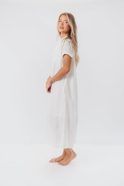 Paris Linen-Blend Midi Shirt Dress in Blanc - Nursing Friendly