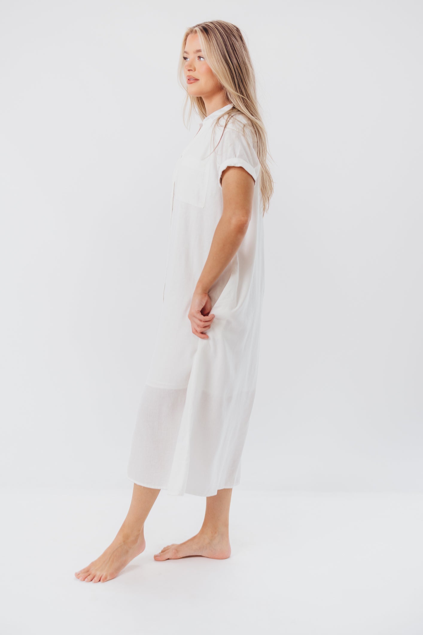 Paris Linen-Blend Midi Shirt Dress in Blanc - Nursing Friendly