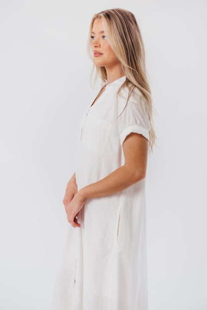 Paris Linen-Blend Midi Shirt Dress in Blanc - Nursing Friendly