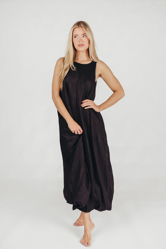 Charlie Linen-Blend Tank Maxi Dress with Pockets in Black