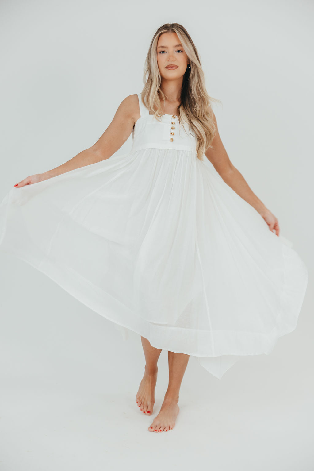 Ariella Sleeveless Midi Dress in Off-White