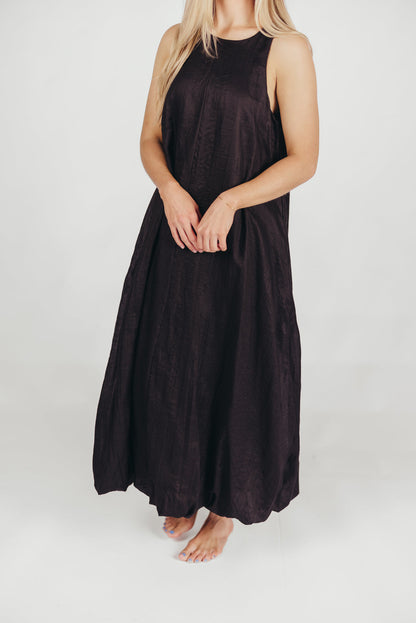 Charlie Linen-Blend Tank Maxi Dress with Pockets in Black