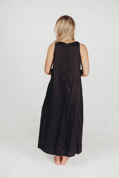 Charlie Linen-Blend Tank Maxi Dress with Pockets in Black